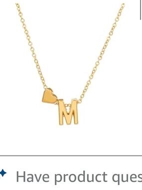 Gold Initial 'M' Necklace with Heart Charm